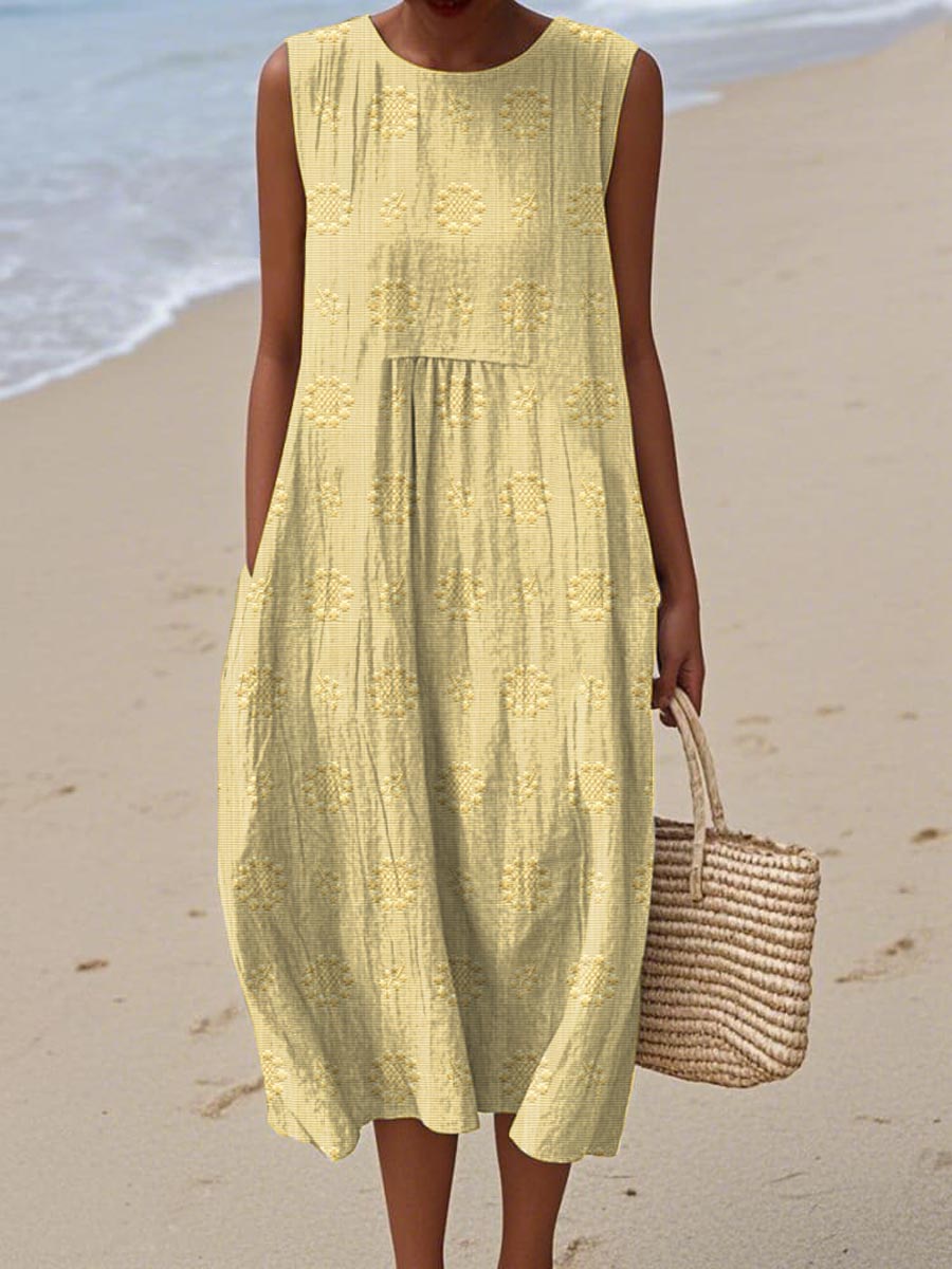 Elegant Sleeveless Cotton Pocket Dress