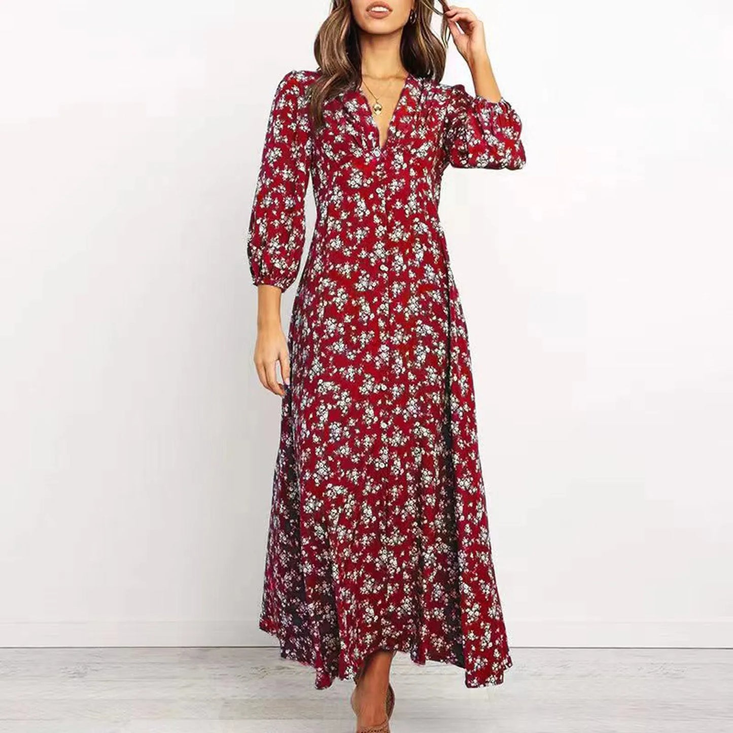 V-neck Floral Dress