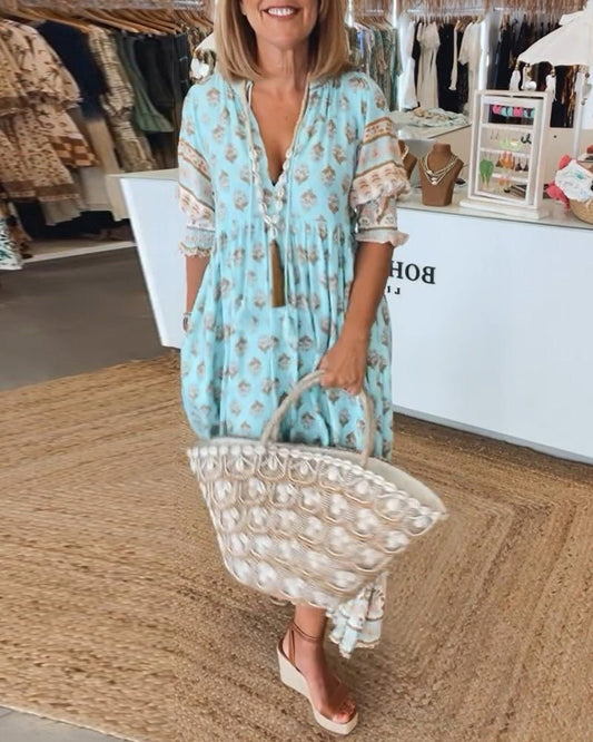 ✦ Calestra™ | Azure Breeze Boho Maxi Dress