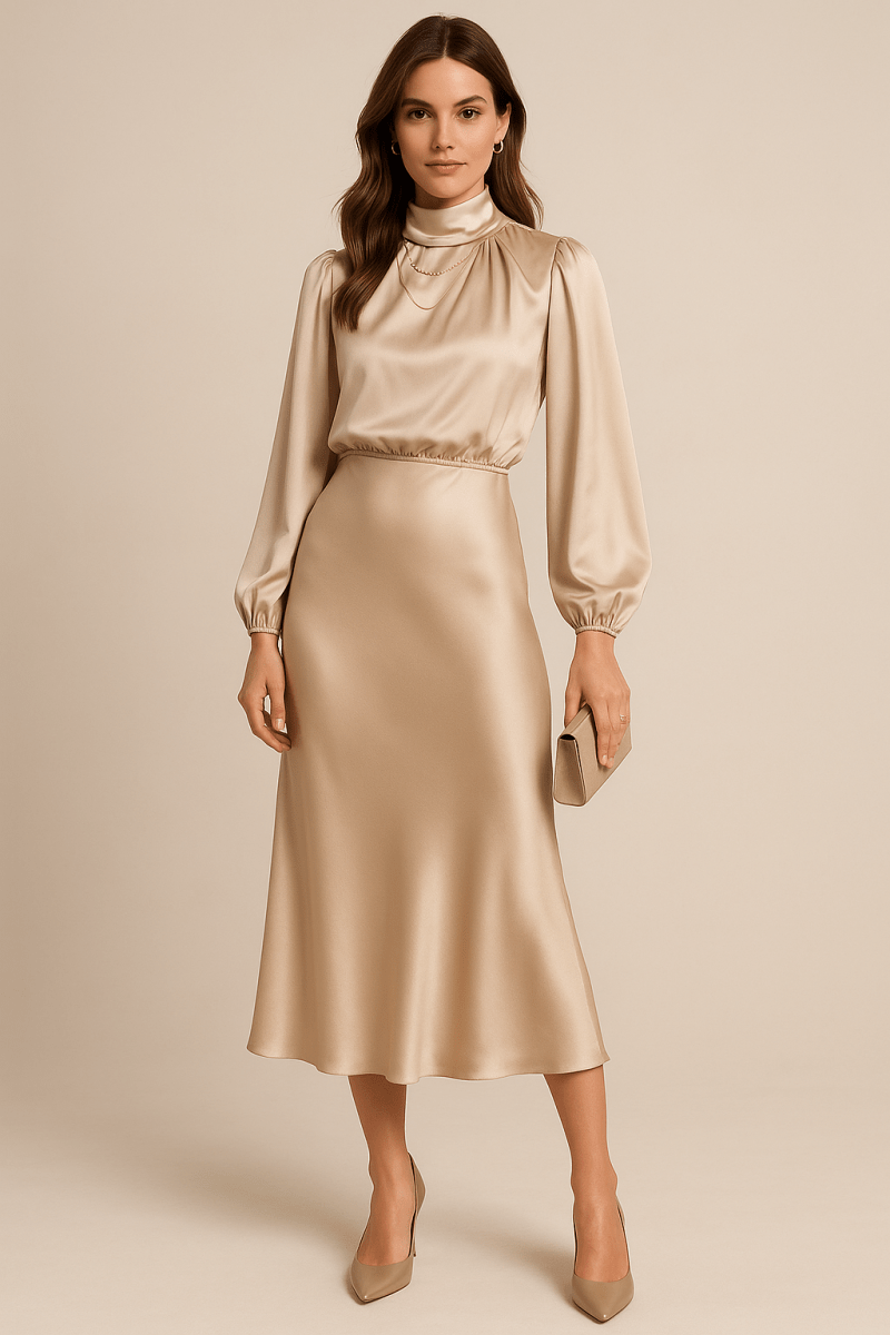 Satin High Waist Midi Dress