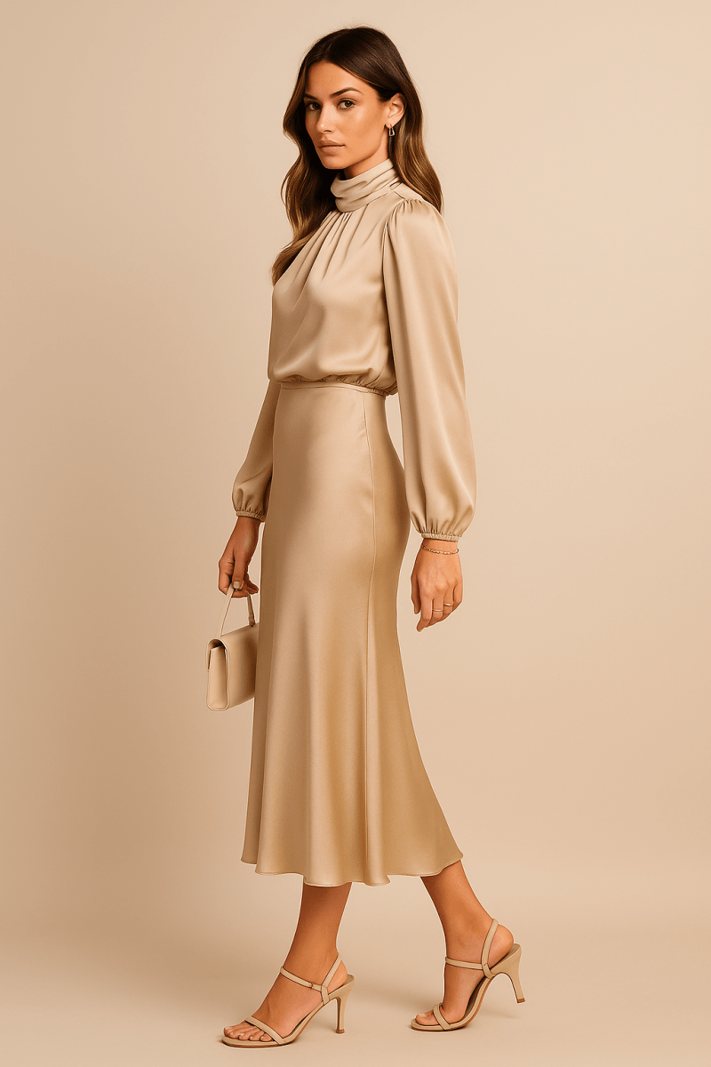 Satin High Waist Midi Dress