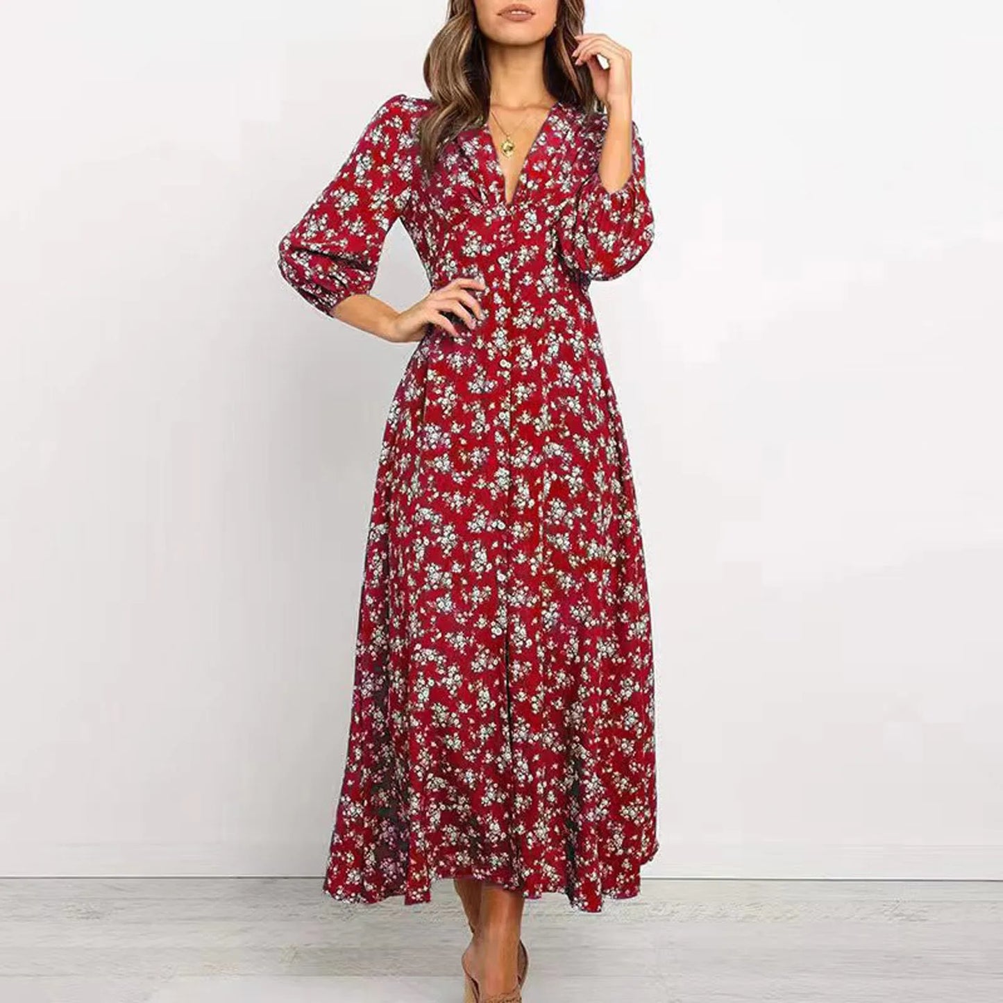 V-neck Floral Dress