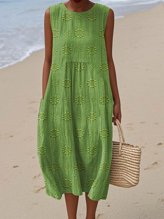 Elegant Sleeveless Cotton Pocket Dress