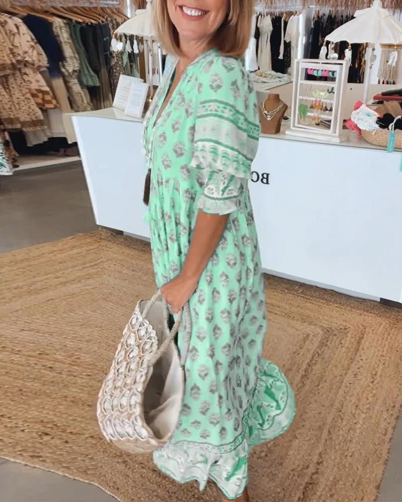 ✦ Calestra™ | Azure Breeze Boho Maxi Dress