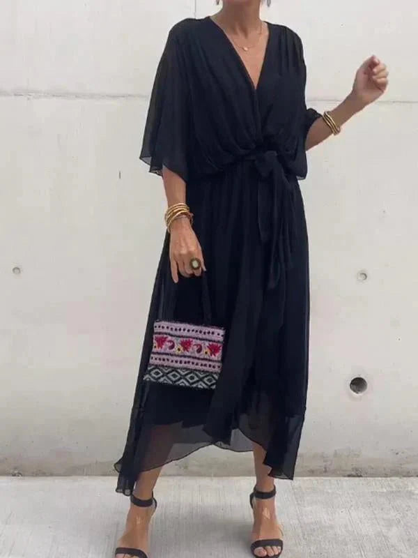 Gretchen - Tie Waist V-Neck Dress